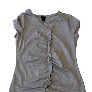 Ann Taylor Tan Ruffled V-Neck Top size Medium women